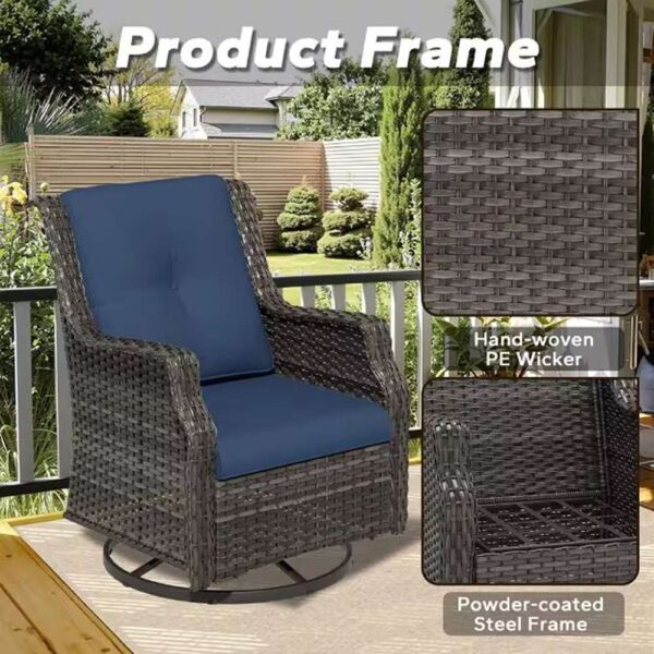 Wicker Patio Outdoor Lounge Chair Swivel Rocking Chair with Blue Cushions (2-Pack)