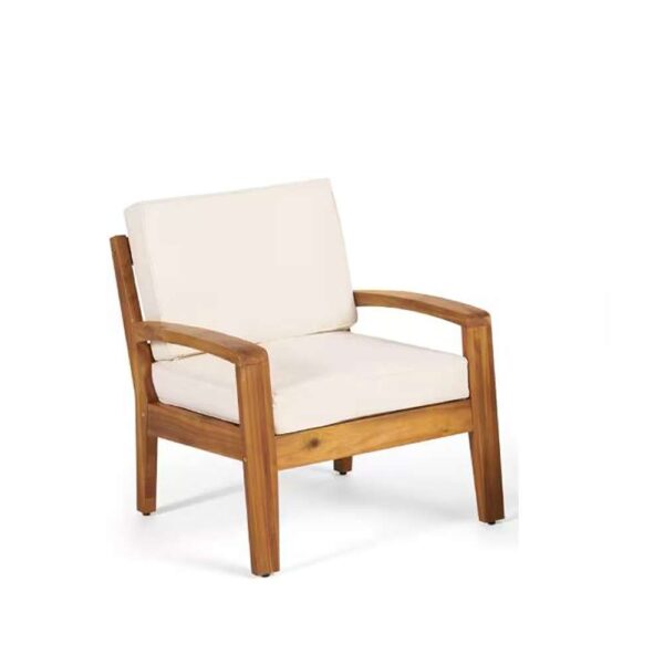 Grenada Teak Finish Stationary Wood Outdoor Patio Lounge Chair with Beige Cushion (2-Pack))