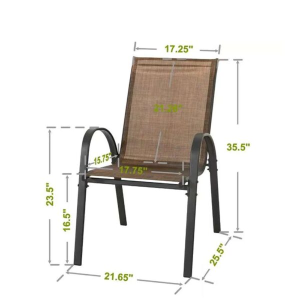 Black Metal and Textilene Stackable Outdoor Dining Chairs in Brown (4-Pack)